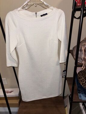 Tommy Hilfiger White Textured Long Sleeve Shift Dress
